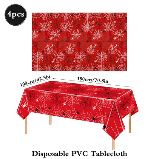 4Pcs Spider-Themed Party Tablecloth Set – 70x42 Inch Red &amp; Blue Plastic Table Covers with Web Design