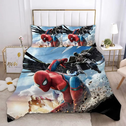 Marvel Comics Spider-Man Anime Bedding Set – 3-Piece Duvet Cover Set for Kids &amp; Adults