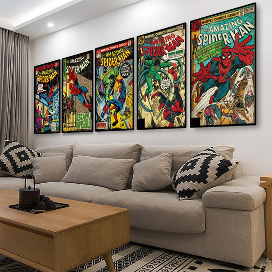 MINISO Marvel Superhero Spider-Man Vintage Art Posters – HD Print Canvas Painting for Home Wall Decoration