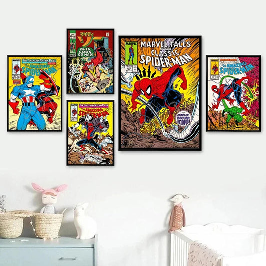 MINISO Marvel Avengers Spider-Man Comic Canvas Poster – Kids’ Room Wall Art Print