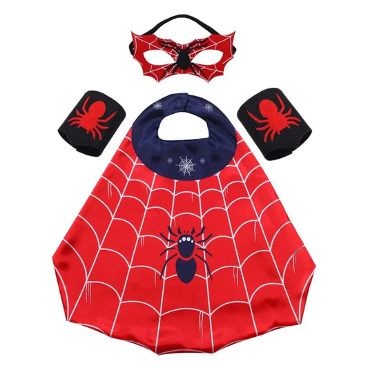 Cartoon Superhero Costume Set – Spider Cape, Mask &amp; Wristband for Kids